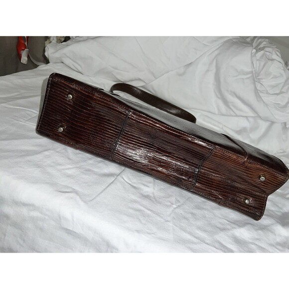 Vintage 50's Tegu Lizard Skin Kelly Hand Bag Mahogany Brushed Metal Clasp 14x9x4 - Picture 14 of 16